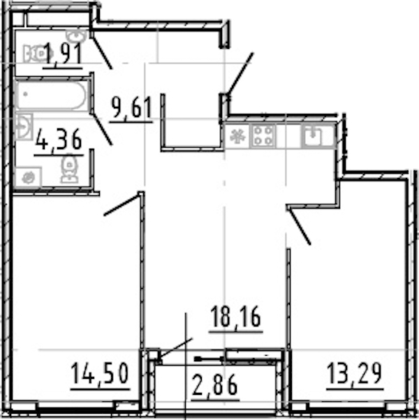 2-комнатная квартира 61.83 м², 15/19 эт., ЖК «Город Первых»